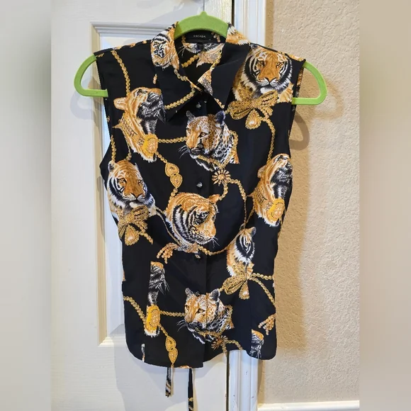 Escada Black Silk Tiger Print Sleeveless Blouse Size 36 - Picture 1 of 7